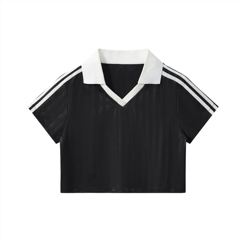 Contrast Collar Striped Cropped Jersey