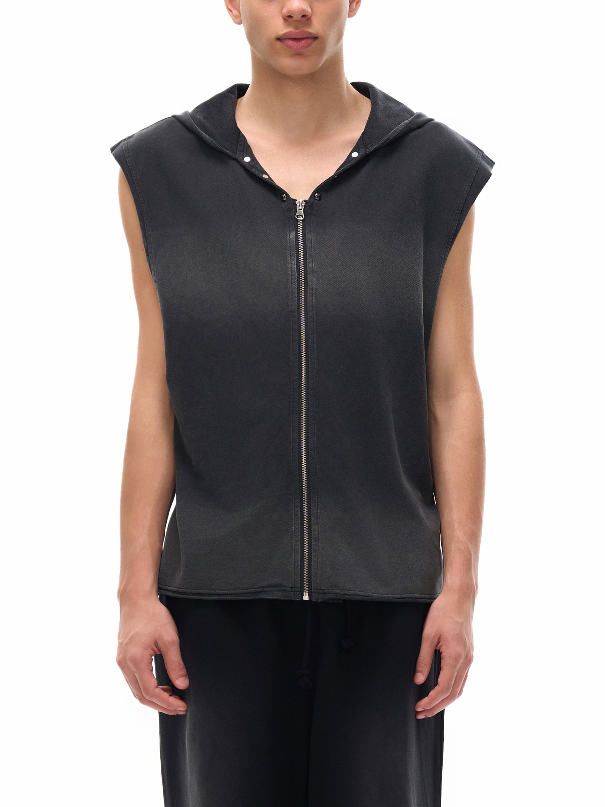 Vintage Washed Zip-Up Hooded Tank Top