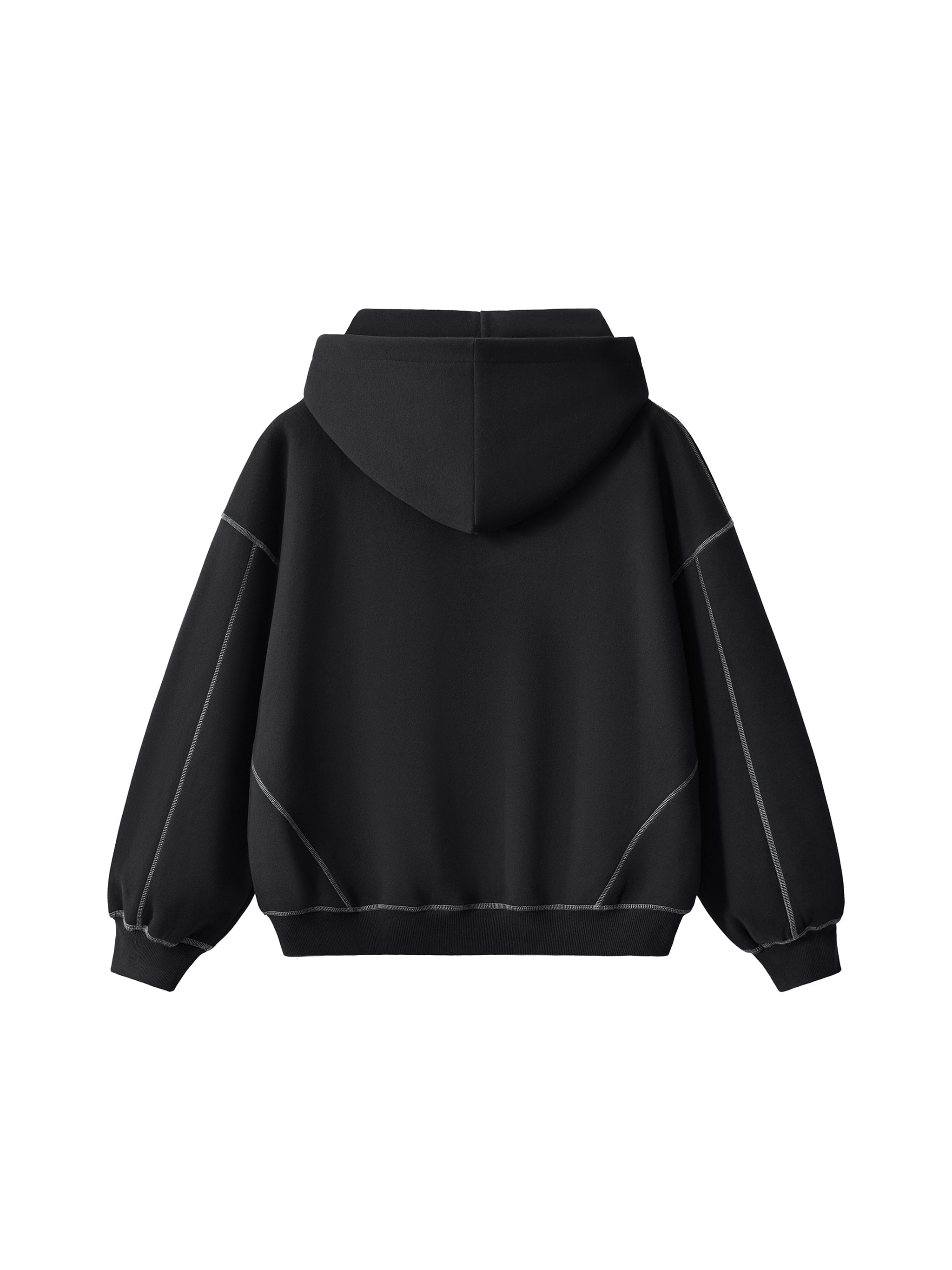 Contrast-Stitched Boxy Fleece Zip Hoodie