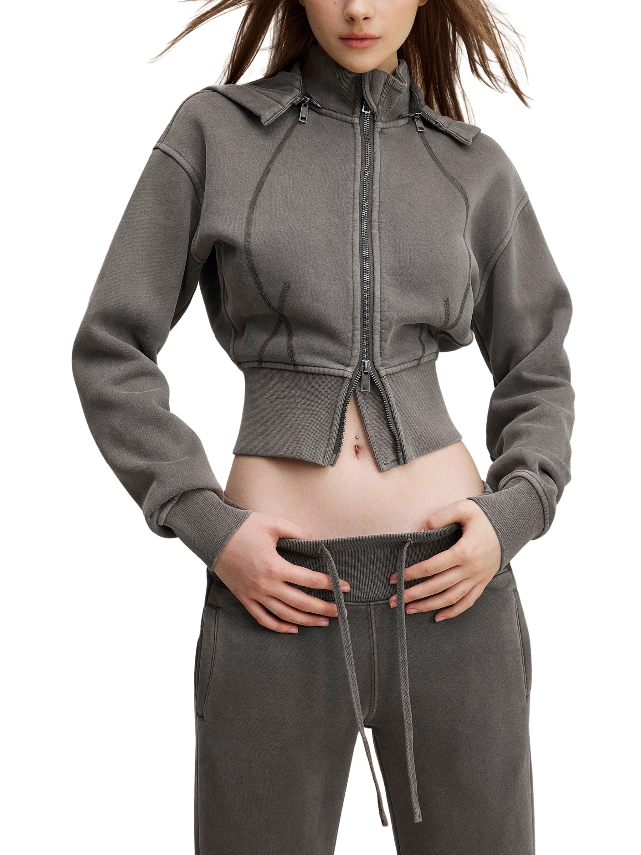 Vintage Washed Cropped Fleece Hoodie