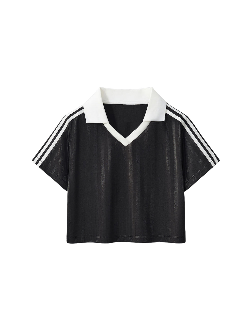 Contrast Collar Striped Cropped Jersey